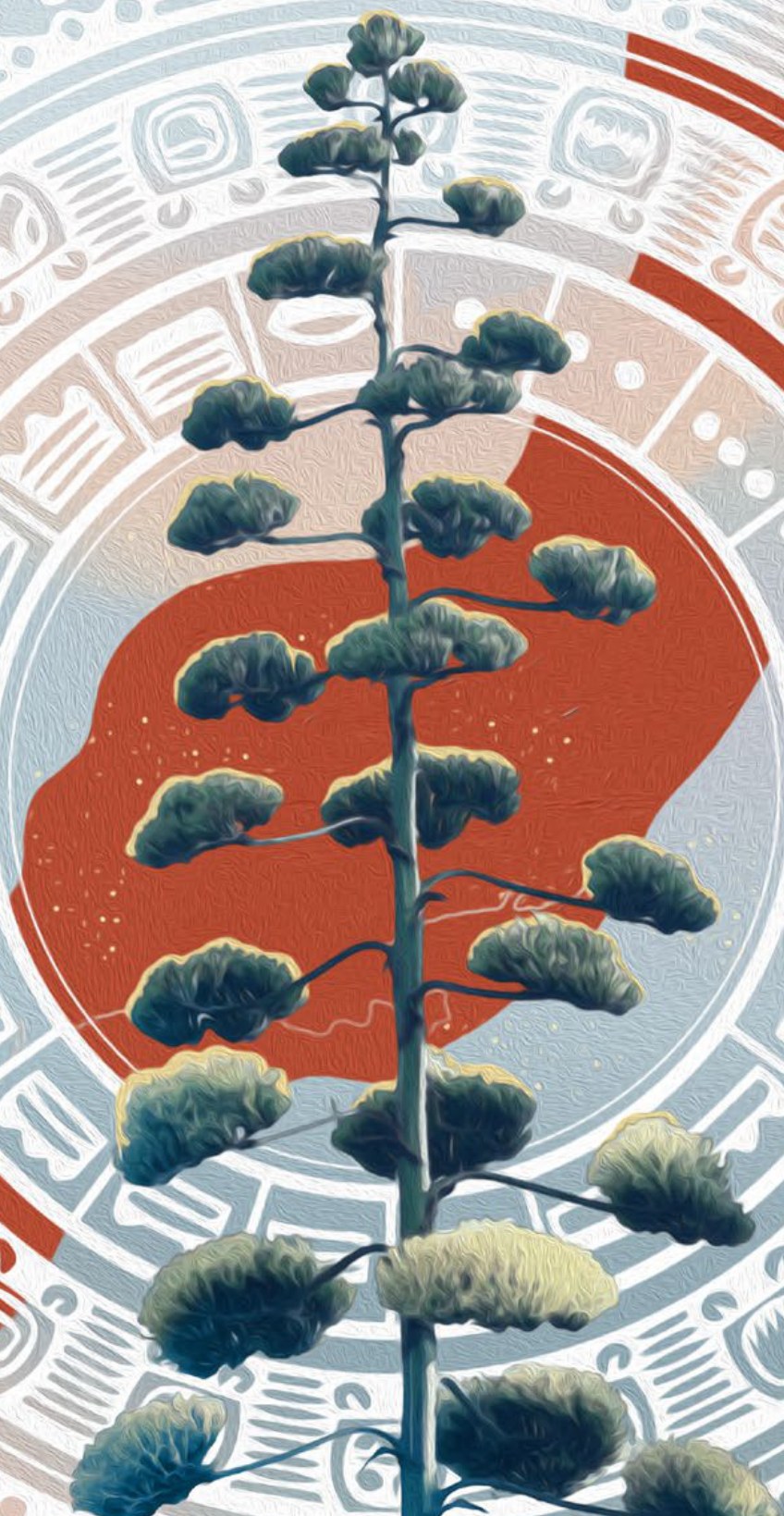 Mural panel — agave stalk on a sun medallion