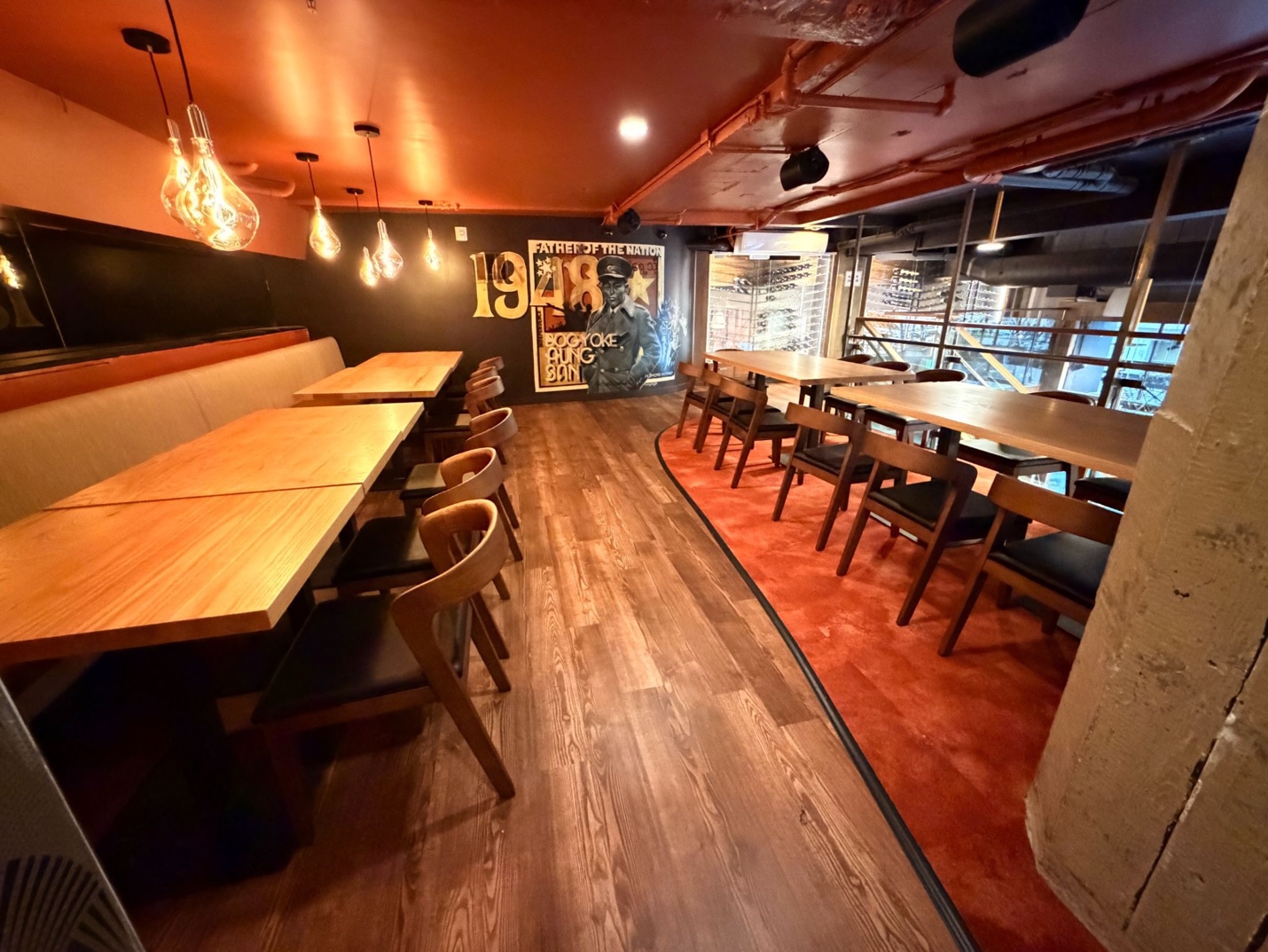 Club Room — second-floor private dining with the Aung San 1948 mural